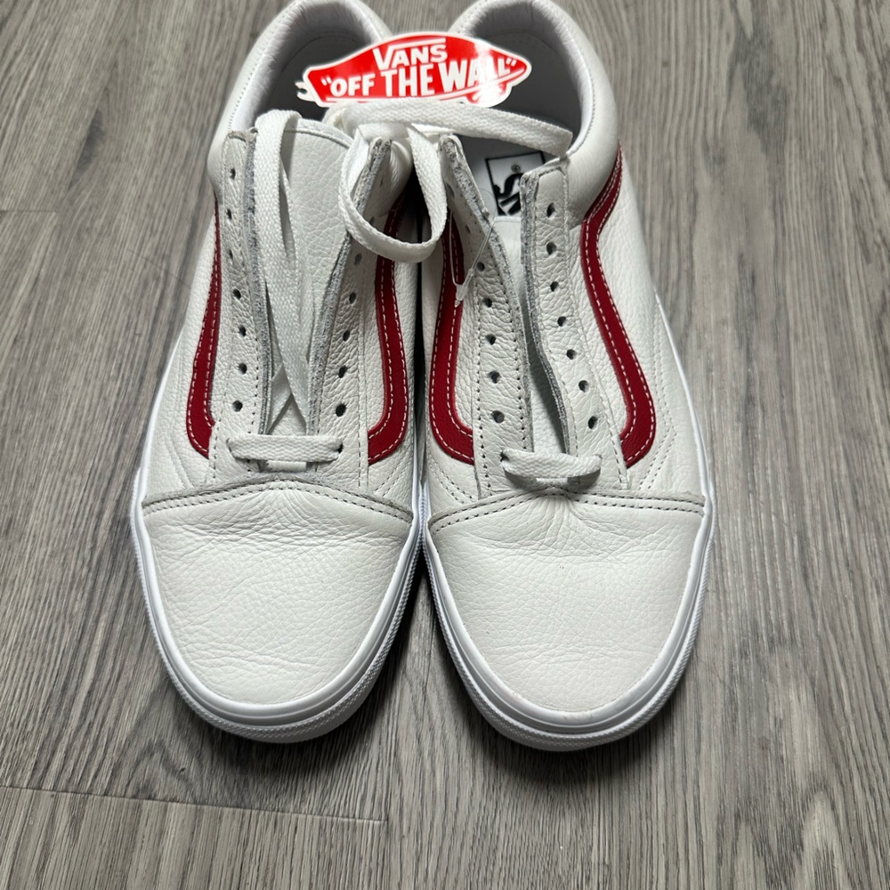 Vans Old Skool Leather Pop Shoes Sneakers 8 M White Red Stripe Laced No Box